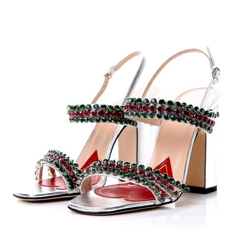 gucci crystal-embellished suede sandals|Gucci bertie crystal strappy sandals.